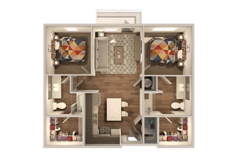 Floor plan for 2 beds, 2 baths, 948 sqft